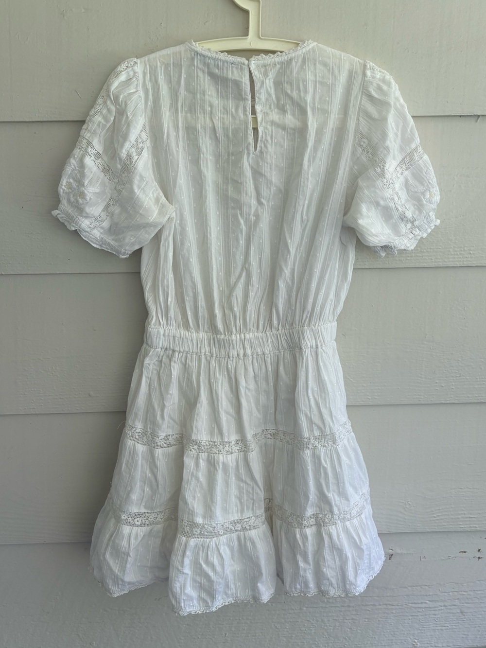 Zara White Lace Embroidered Mini Dress Puff Sleeve Cottagecore Size M Boho Fairy - Picture 7 of 8